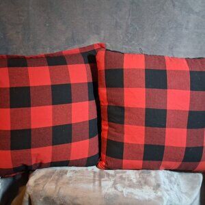 Red and black buffalo plaid (or buffalo check) Throw Pillows
